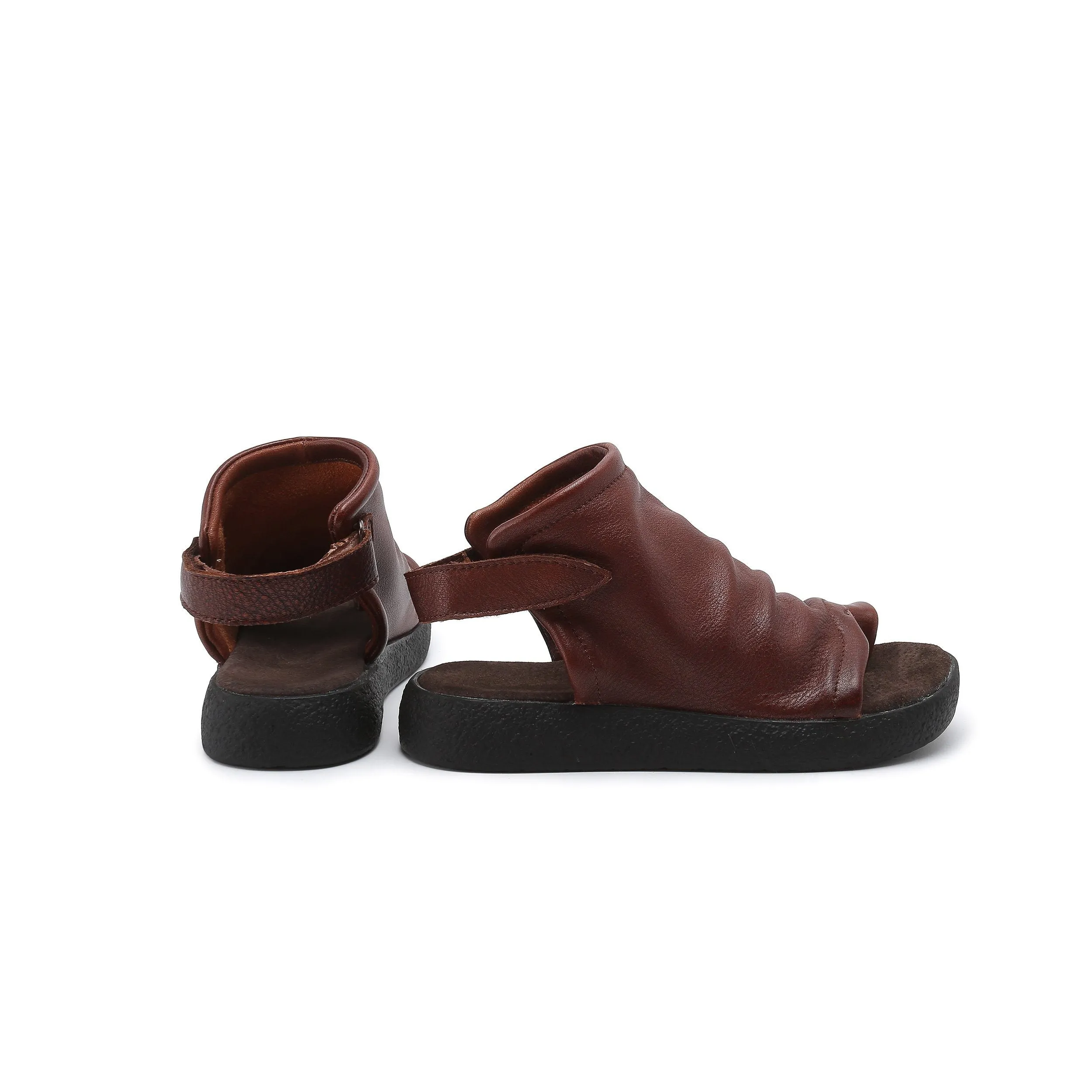 Grand Wingtip Oxfords Toe Post Sandals Boots Cowhide Leather Comfortable Slingback Wrap Ankle Summer Boots Black/Brown/Coffee