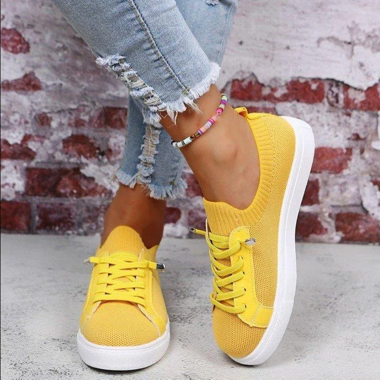 Women knit solid color white flat heel lace slip on sneaker Seavees Sneakers