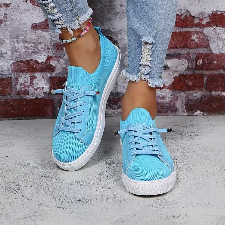 Women knit solid color white flat heel lace slip on sneaker Sneakers Keychain