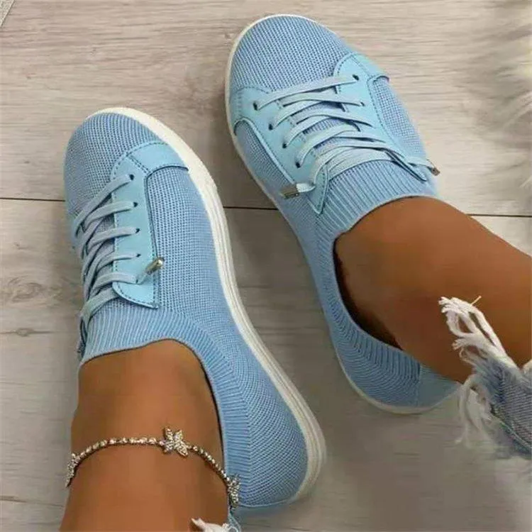 Women knit solid color white flat heel lace slip on sneaker Old Soles Sneakers