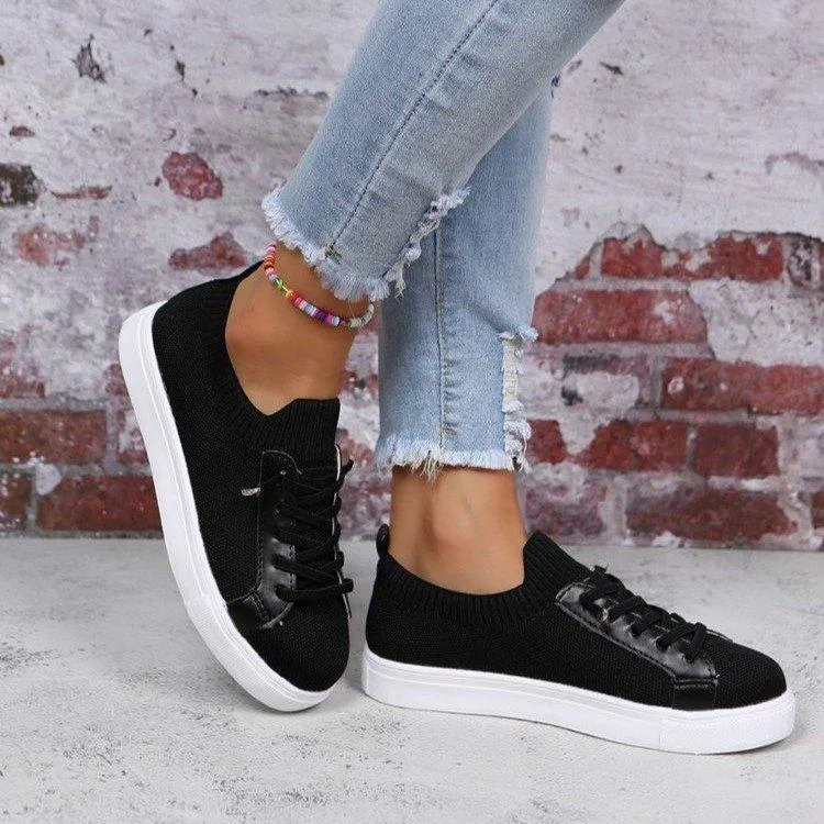 Women knit solid color white flat heel lace slip on sneaker Dr Sholls Sneakers