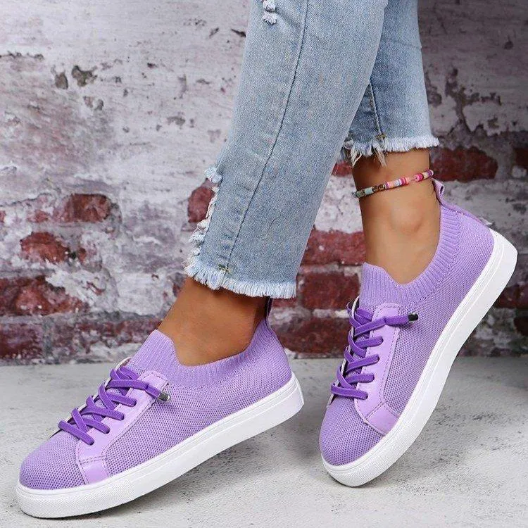 Women knit solid color white flat heel lace slip on sneaker Shape Up Sneakers