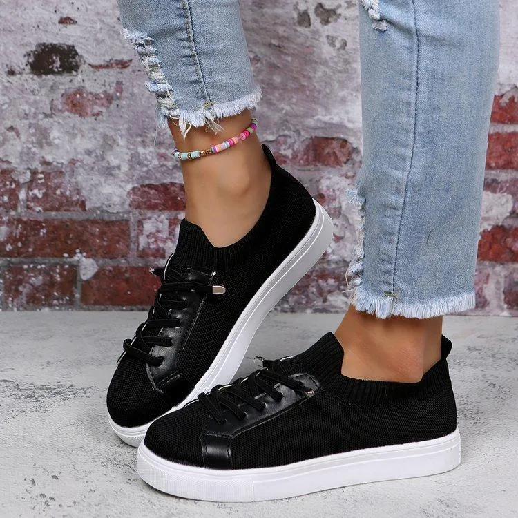 Medicare And Silver Sneakers Program Women knit solid color white flat heel lace slip on sneaker