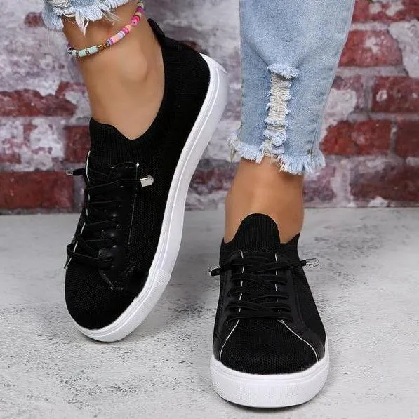 Women knit solid color white flat heel lace slip on sneaker Usa Flag Sneakers
