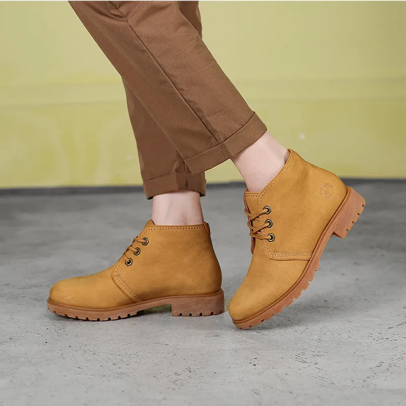 Comfort Oxfords Women's Handmade High Lace-up Boot in Nubuck Calfskin in Light Tan