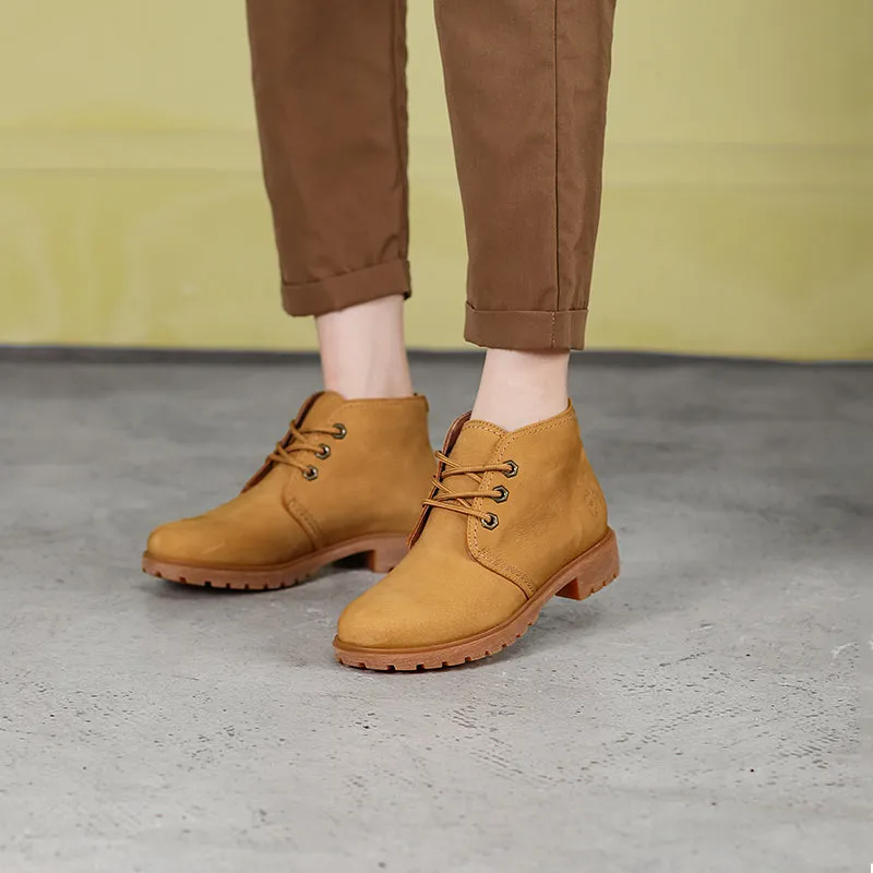Women's Handmade High Lace-up Boot in Nubuck Calfskin in Light Tan Studios Lark Oxfords