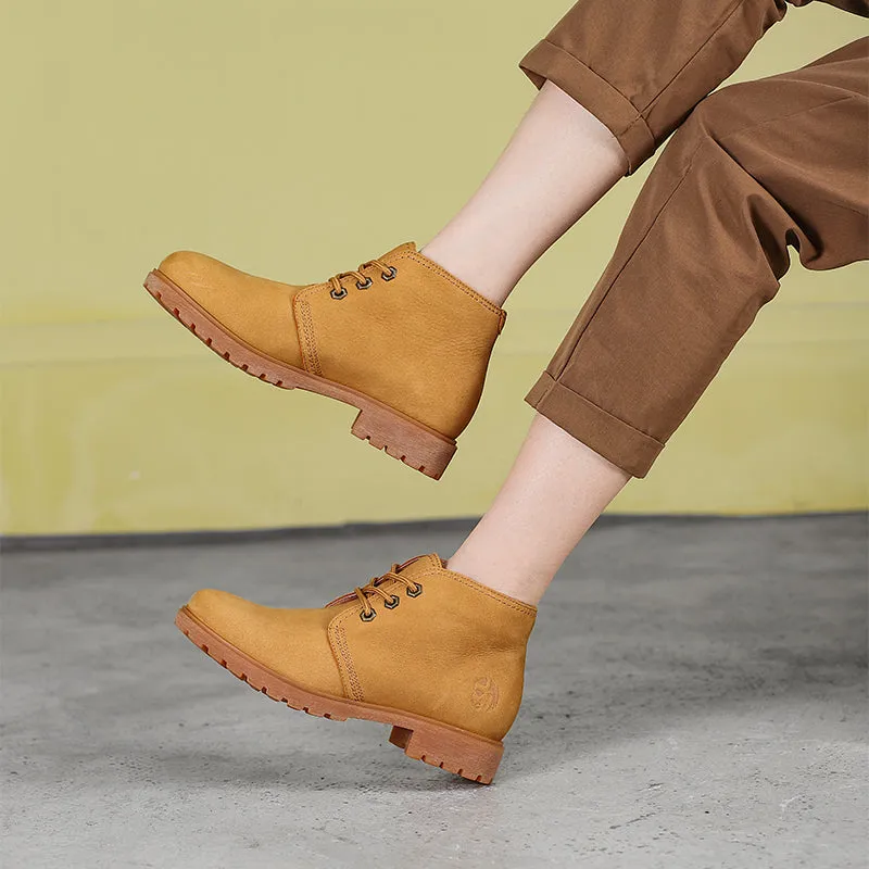 Zerogrand Remastered Wingtip Unlined Oxford Women's Handmade High Lace-up Boot in Nubuck Calfskin in Light Tan