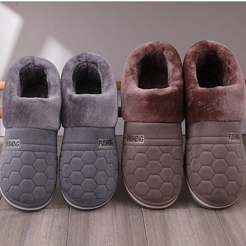 Shearling House Slippers Groovywish Back Wrap Men Warm Slippers Thick Fur Comfy Indoor Shoes