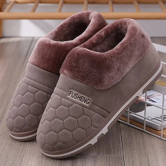 Groovywish Back Wrap Men Warm Slippers Thick Fur Comfy Indoor Shoes Moose Slippers
