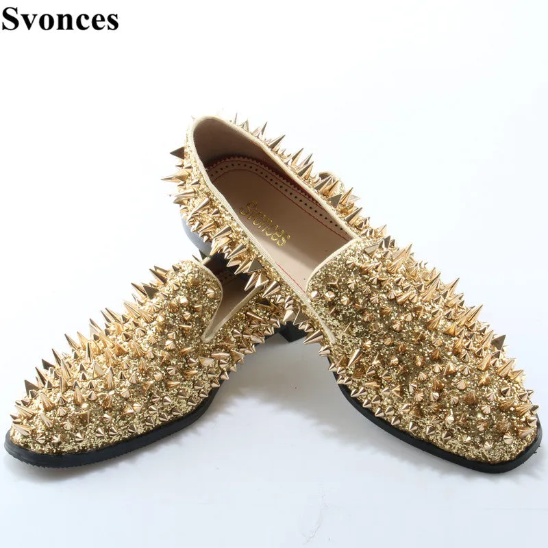 Tusani Luxury Gold Spiked Men Slip On Loafers Gucci Penny Loafers