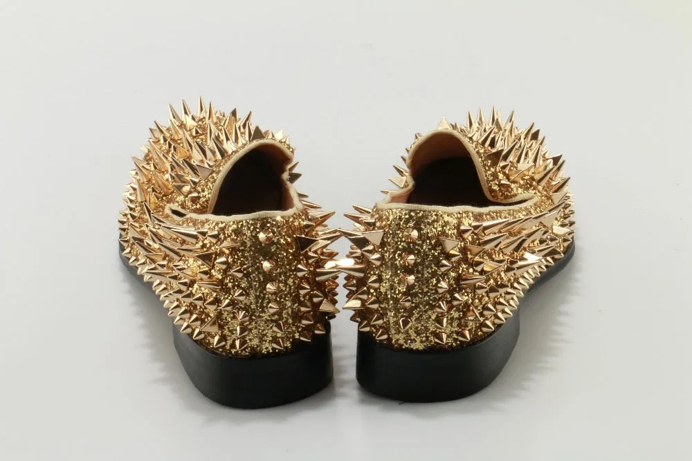 Tusani Luxury Gold Spiked Men Slip On Loafers Bostonian Penny Loafers