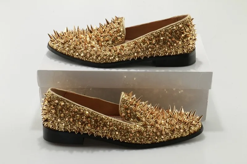 Tusani Luxury Gold Spiked Men Slip On Loafers Grant Stone Loafers