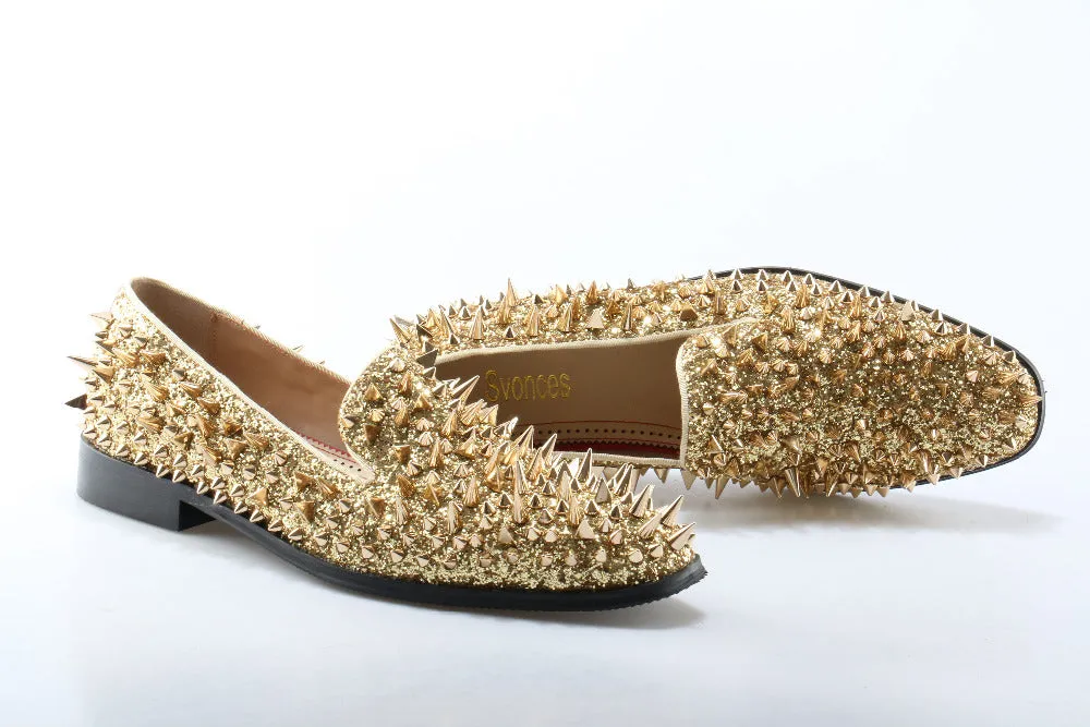 Tusani Luxury Gold Spiked Men Slip On Loafers Suede Tassel Loafers