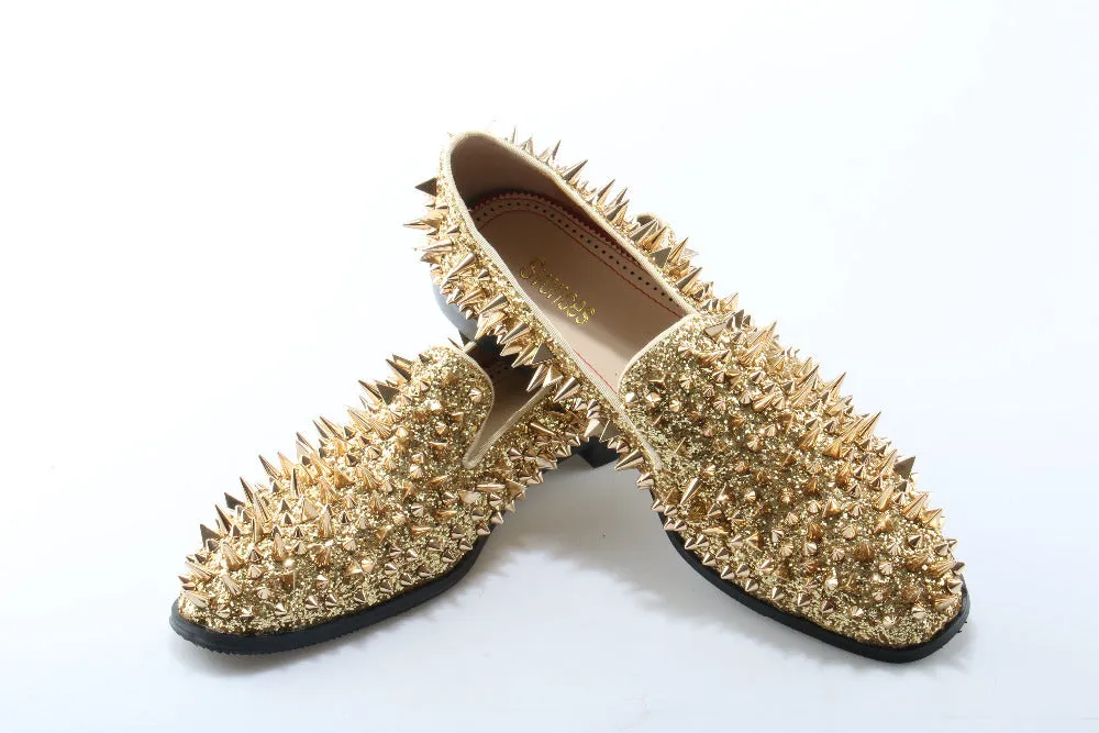 Nordstorm Loafers Tusani Luxury Gold Spiked Men Slip On Loafers