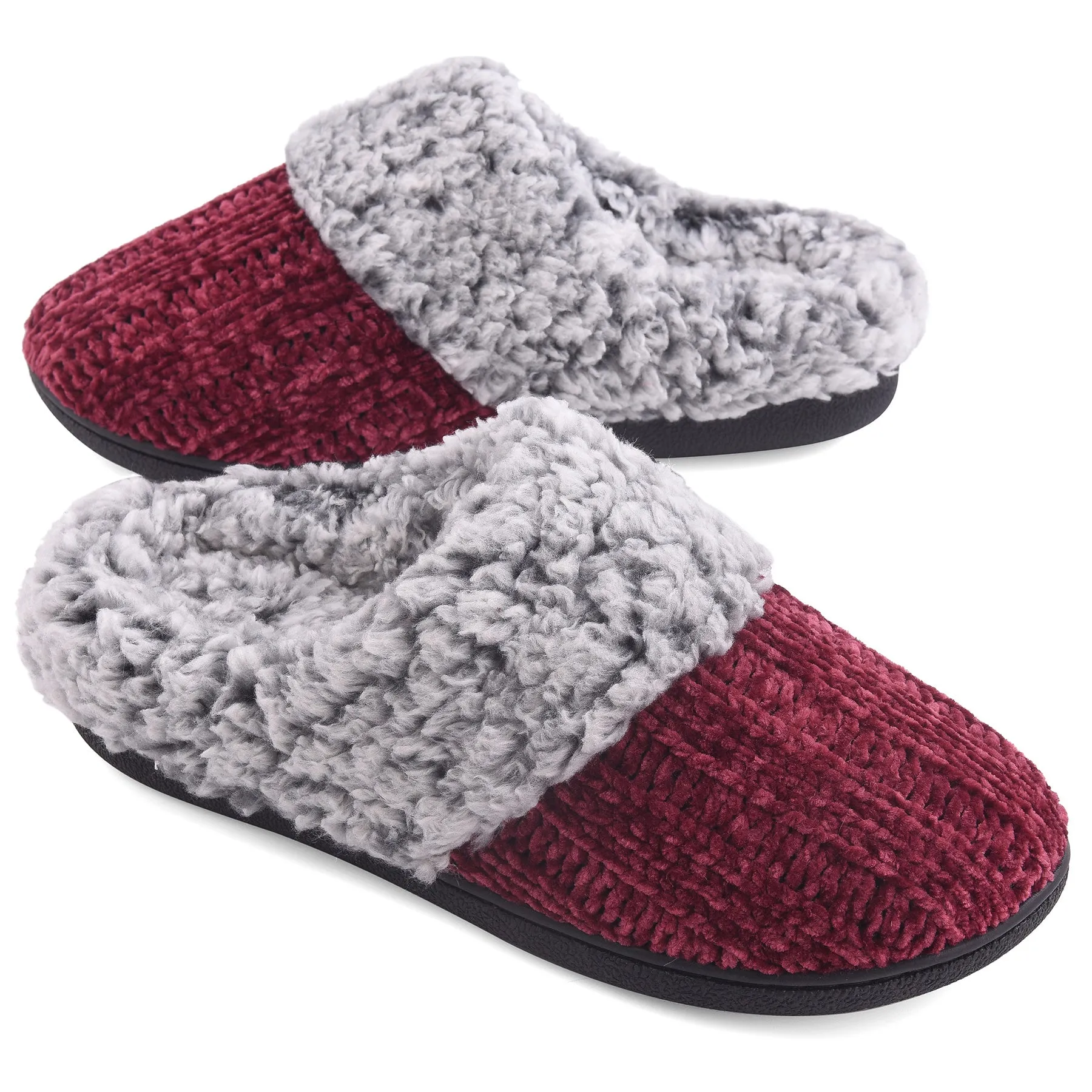 VONMAY Women's Slippers Chenille Knit Slip-on Soft House Shoes Memory Foam Indoor Outdoor Don't Be A Menace Bunny Slippers