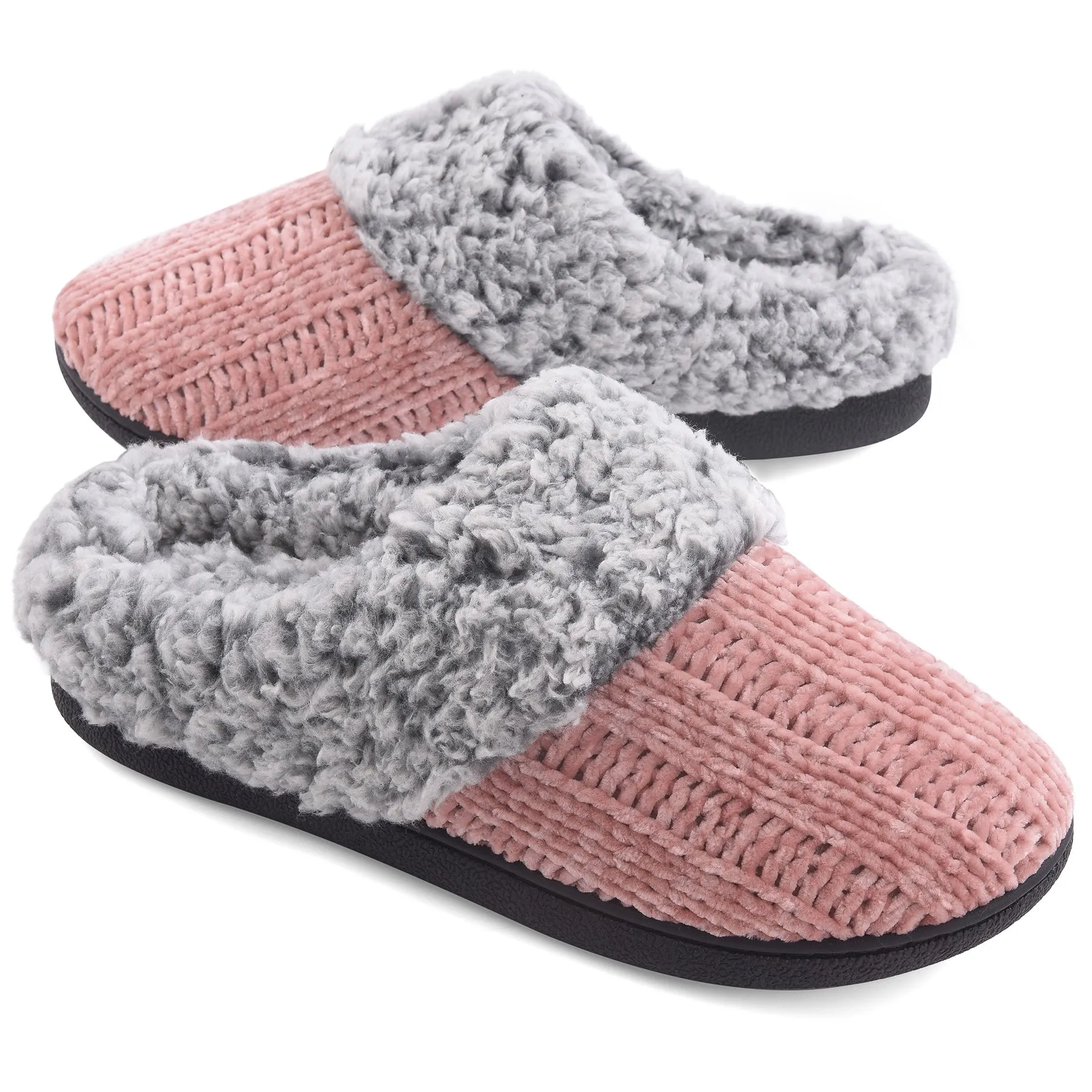 VONMAY Women's Slippers Chenille Knit Slip-on Soft House Shoes Memory Foam Indoor Outdoor Summer Basic Slippers Outdoor