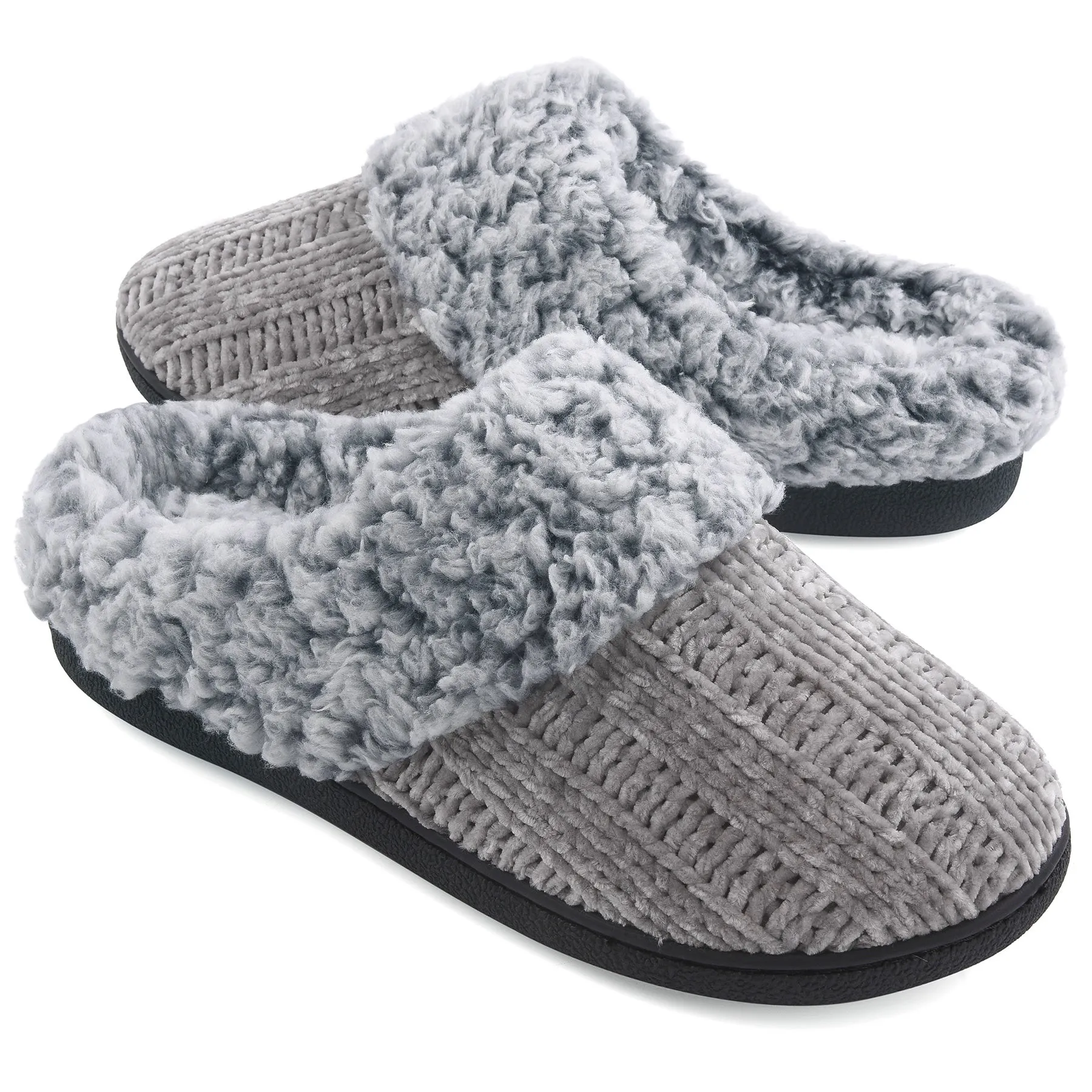 VONMAY Women's Slippers Chenille Knit Slip-on Soft House Shoes Memory Foam Indoor Outdoor Irish Slippers