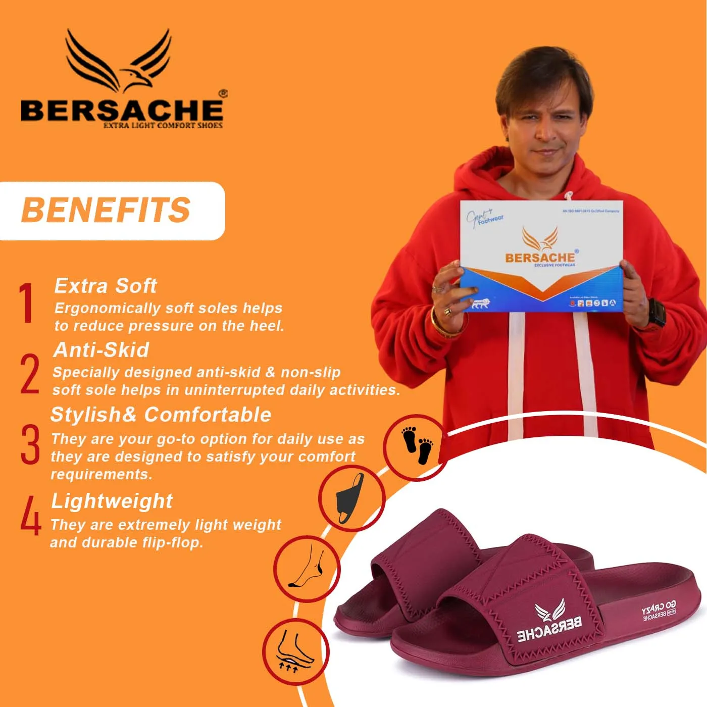 Bersache Extra Soft Classic Casual with Back Strap Regular wear with Ultra Soft & Flexibility Technology Flip-Flop for Men's/ boy,s - 6043 (Red) Hpuse Slippers