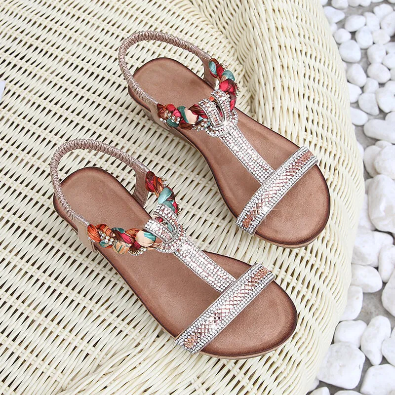 Women's Bohemia Beach Flat Sandals Flip Flops With Back Strap For Adults