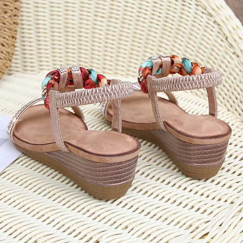 Women's Bohemia Beach Flat Sandals Flip Flops Rhinestone Rainbow