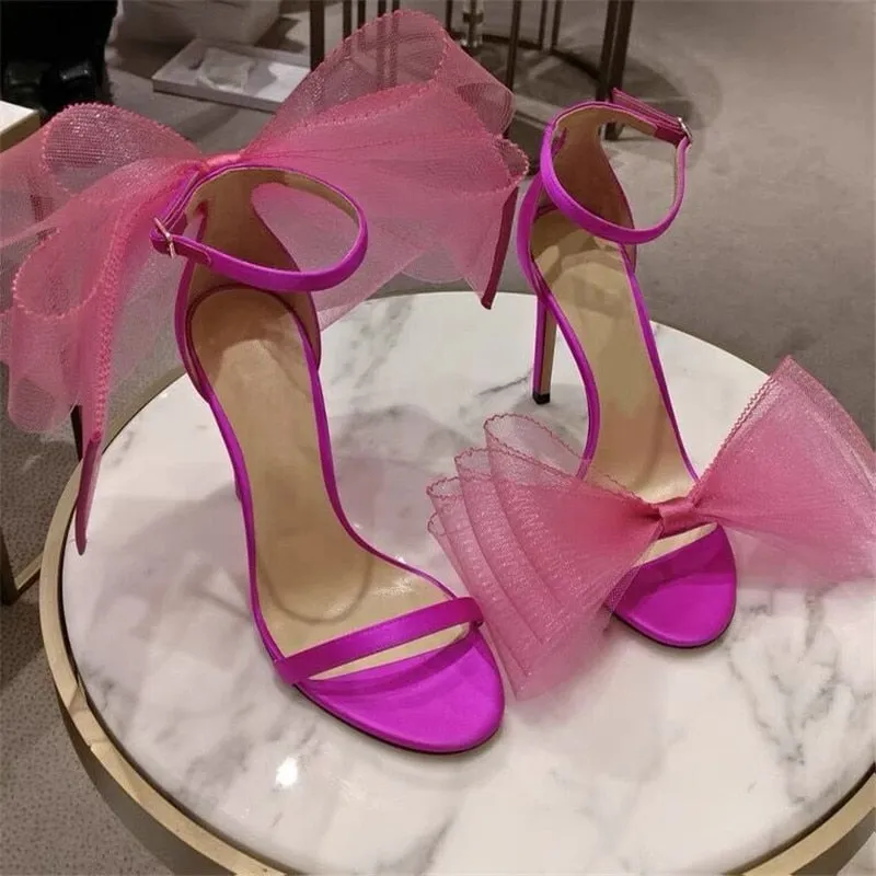 Big Butterfly-Knot Sandals High Heels Pumps Pointed Shoes Stiletto Shoe Minimal Sandals
