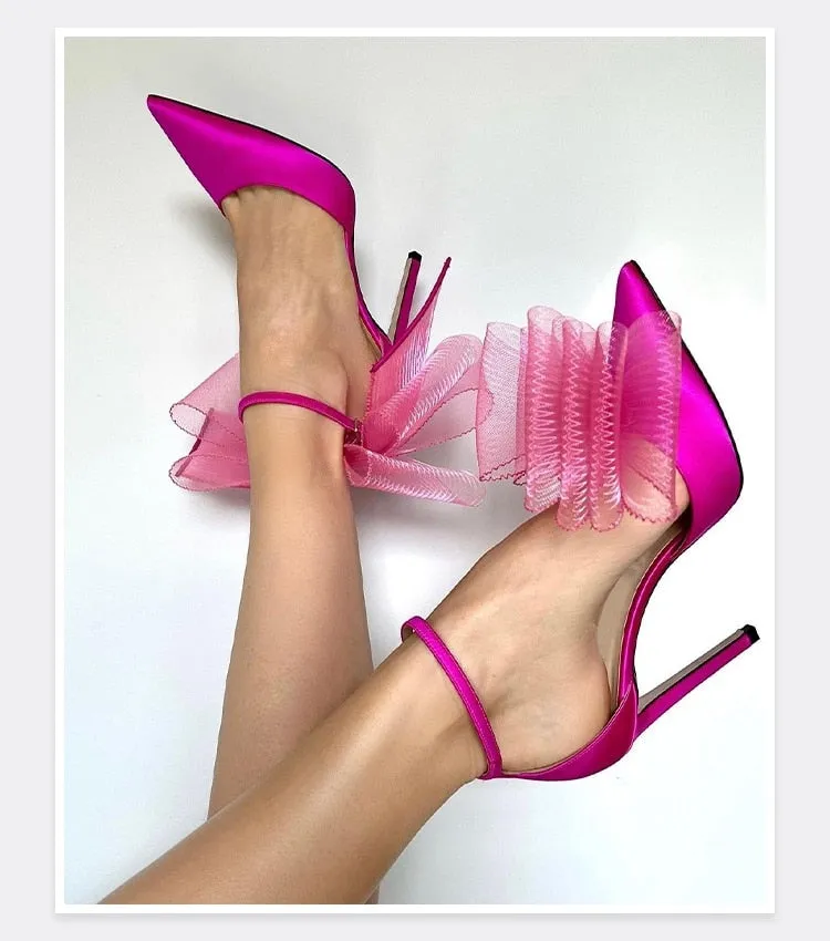 Cushionable Sandals Big Butterfly-Knot Sandals High Heels Pumps Pointed Shoes Stiletto Shoe