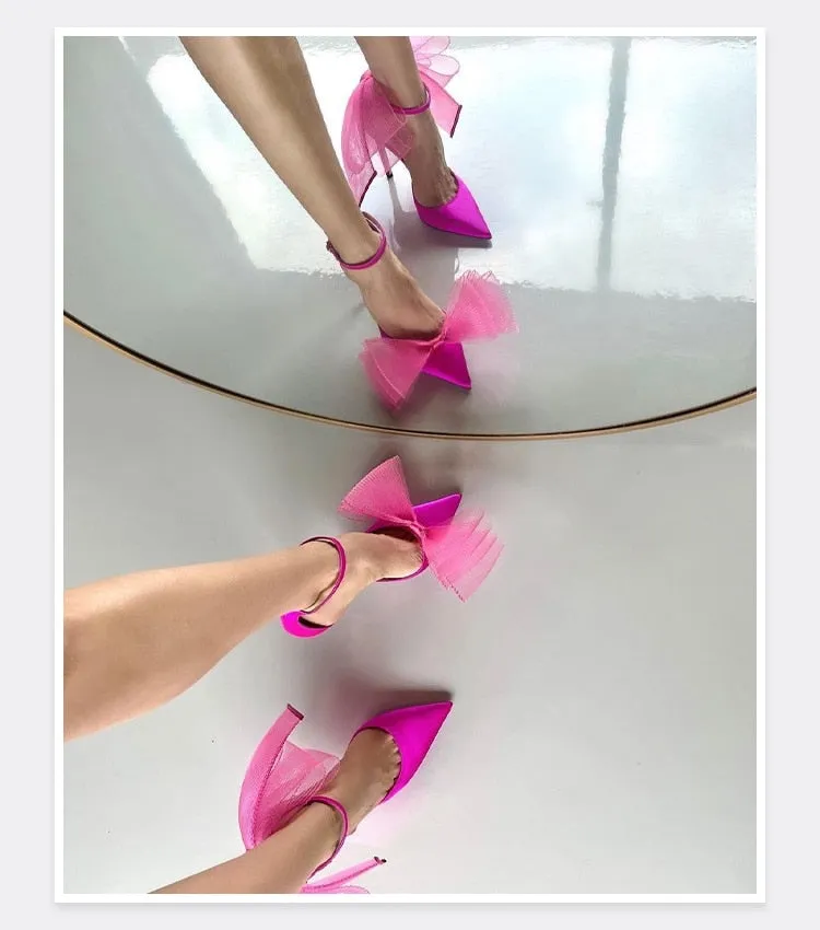 Style & Co Sandals Big Butterfly-Knot Sandals High Heels Pumps Pointed Shoes Stiletto Shoe