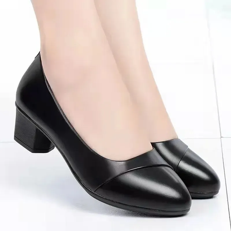Dries Van Noten Loafers Shoes Women Mid Heel  Office Lady Pumps PU Leather Black Basic Square Heeled Spring Autumn Loafers