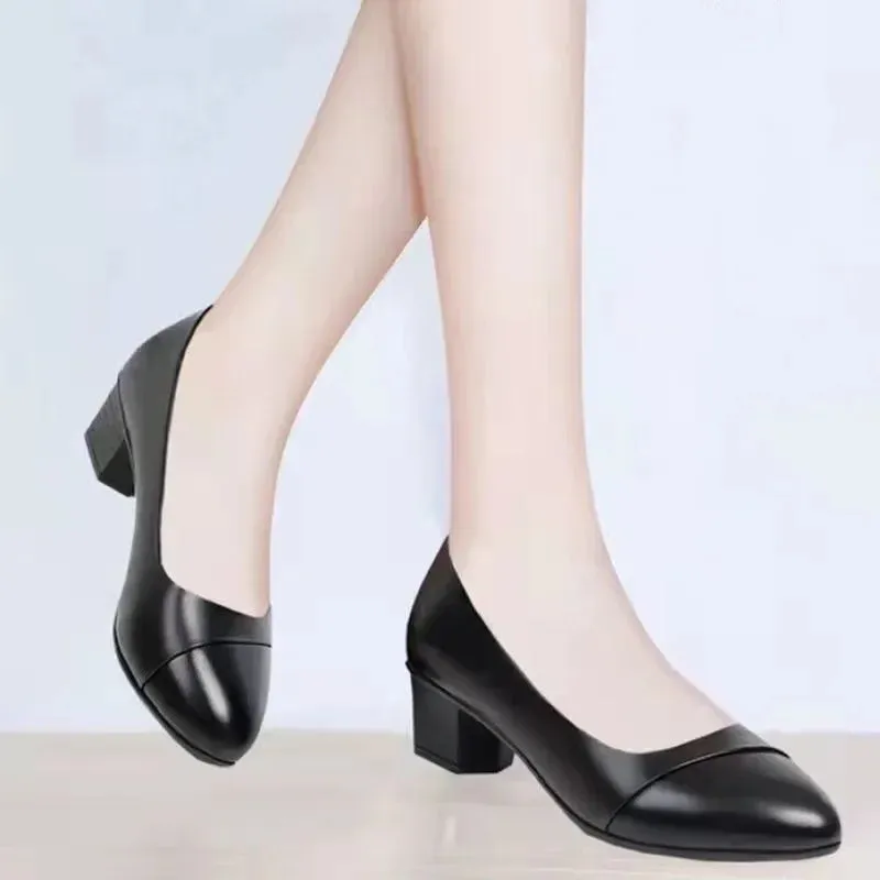 Dockers Loafers With Tassels Shoes Women Mid Heel  Office Lady Pumps PU Leather Black Basic Square Heeled Spring Autumn Loafers