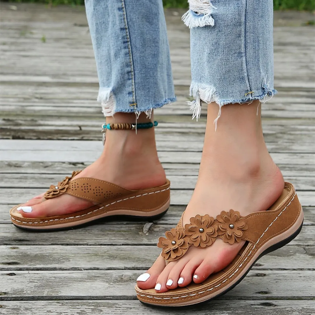 Flip Flops Ugly Uniqcloud Retro Studded Flowers Arch Support Wedge Flip Flops