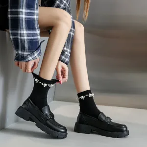 Western Loafers Women's Loafers Platform Slip on Shoes for Women 2023 Spring British Tassel Casual Flats Shoes Woman Black Patent Leather