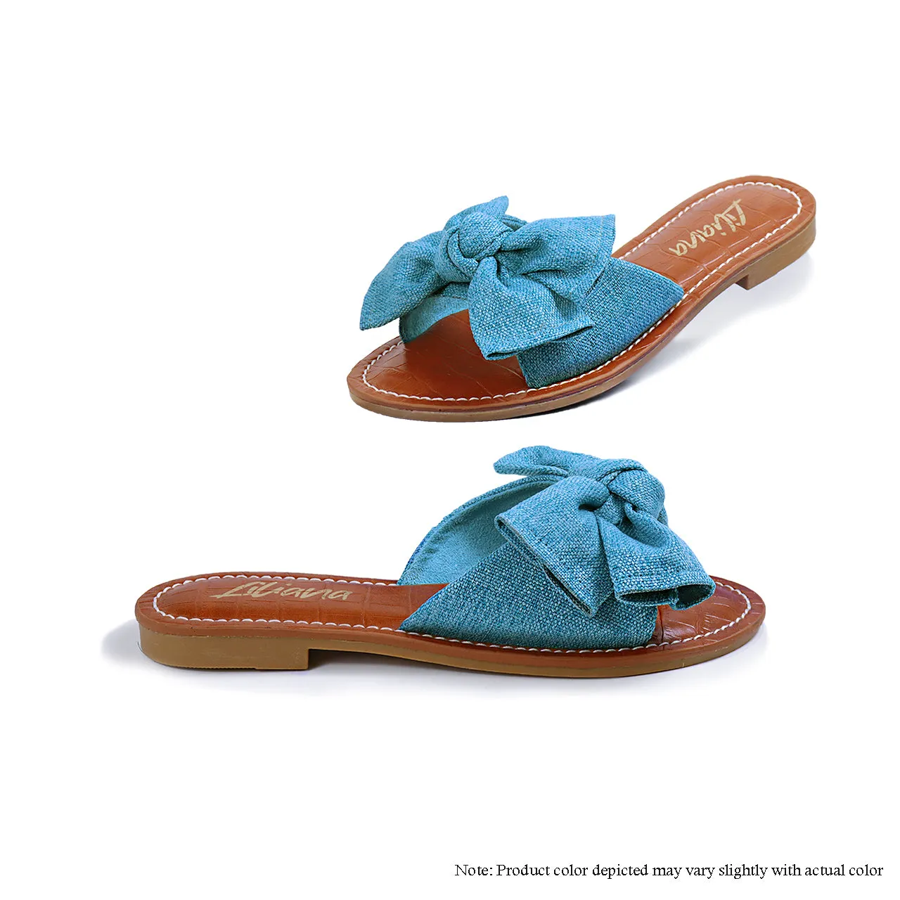 Sandals Size 4 CLARISSA-1 CROC FOOTBED BOW SANDAL - BLUE