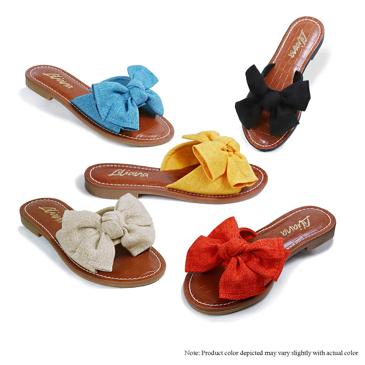 Arch Support Slide Sandals CLARISSA-1 CROC FOOTBED BOW SANDAL - BLUE