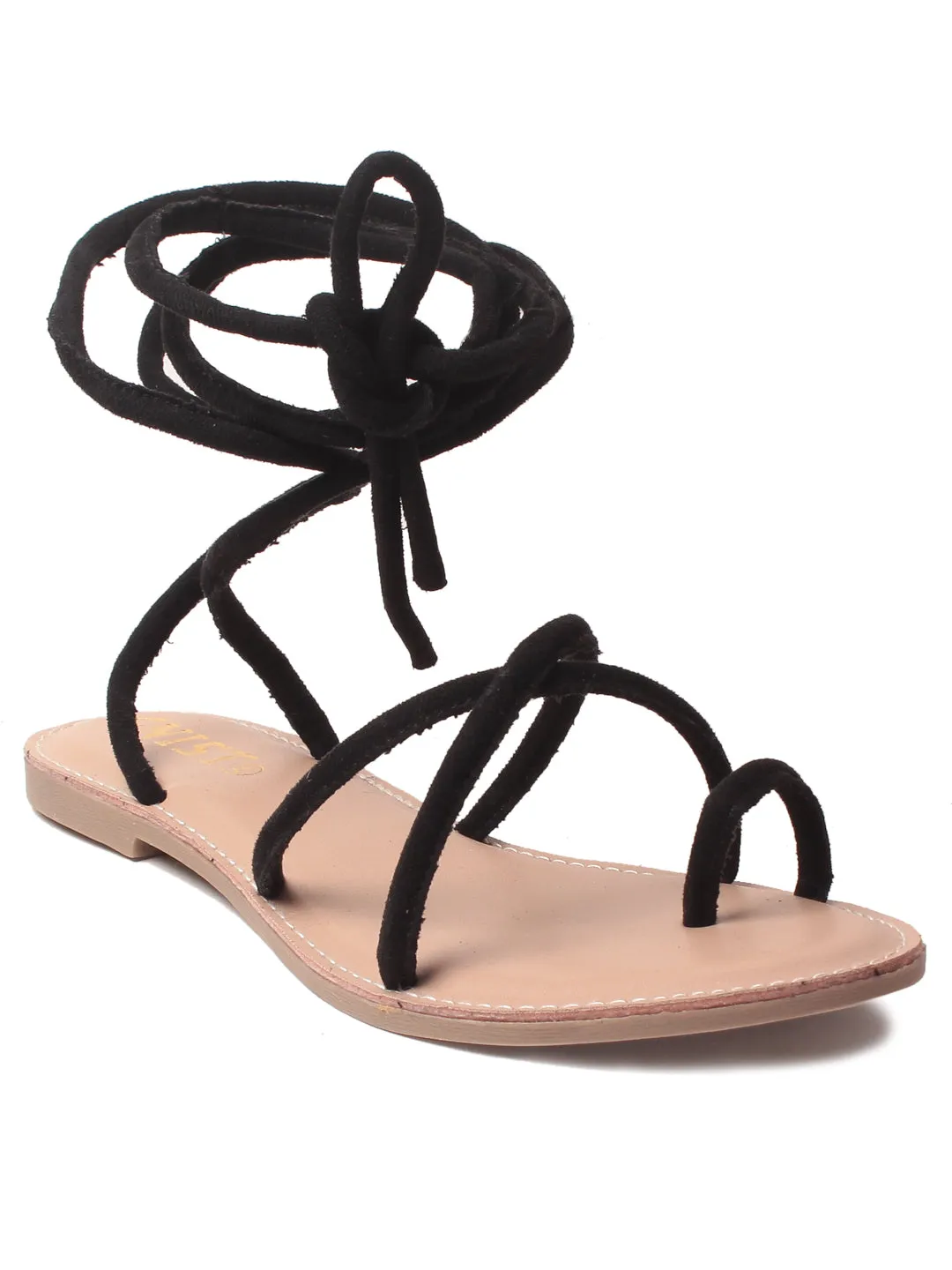 Aloha Flip Flops Gnist Footwear Black Tie-up Flat Sandal for Women