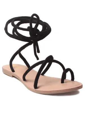 Gnist Footwear Black Tie-up Flat Sandal for Women Flip Flops Size 8