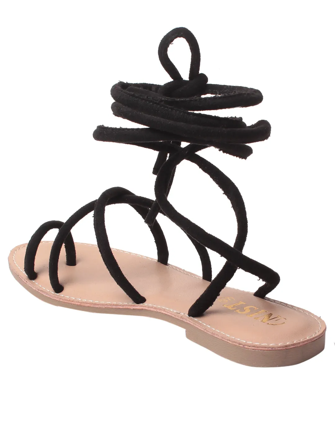 Gnist Footwear Black Tie-up Flat Sandal for Women Chanel Denim Flip Flops