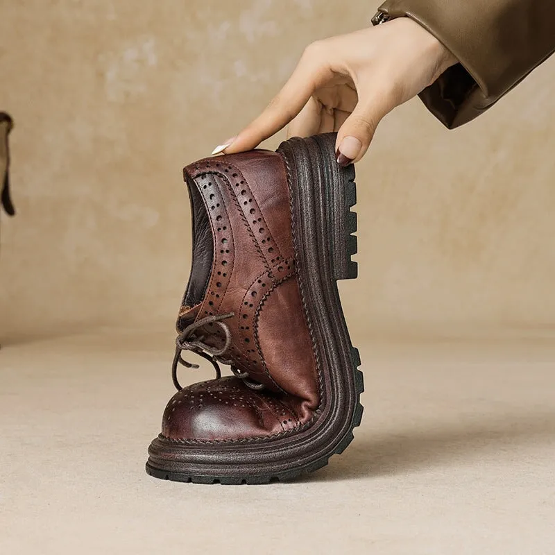 Vintage British Brogue Shoes - Round Toe Low-Heel Lace-Up Oxfords Black/Brown Oxfords Restaurant Southampton