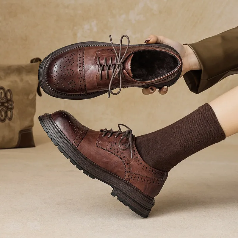 Vintage British Brogue Shoes - Round Toe Low-Heel Lace-Up Oxfords Black/Brown Spectator Oxfords