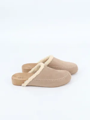 Suede Slides Women's Faux Fur Lined Slippers,Beige