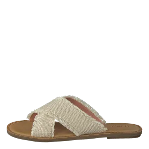 Viv Natural Metallic Jute Tooled Leather Flip Flops