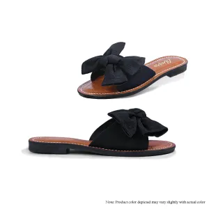 Beach Slide Sandals CLARISSA-1 CROC FOOTBED BOW SANDAL - BLACK