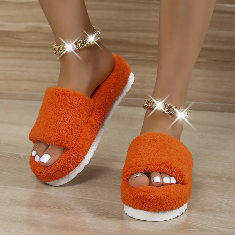 Fuzzy Slippers Women Winter House Shoes Light Color Ugg Slippers