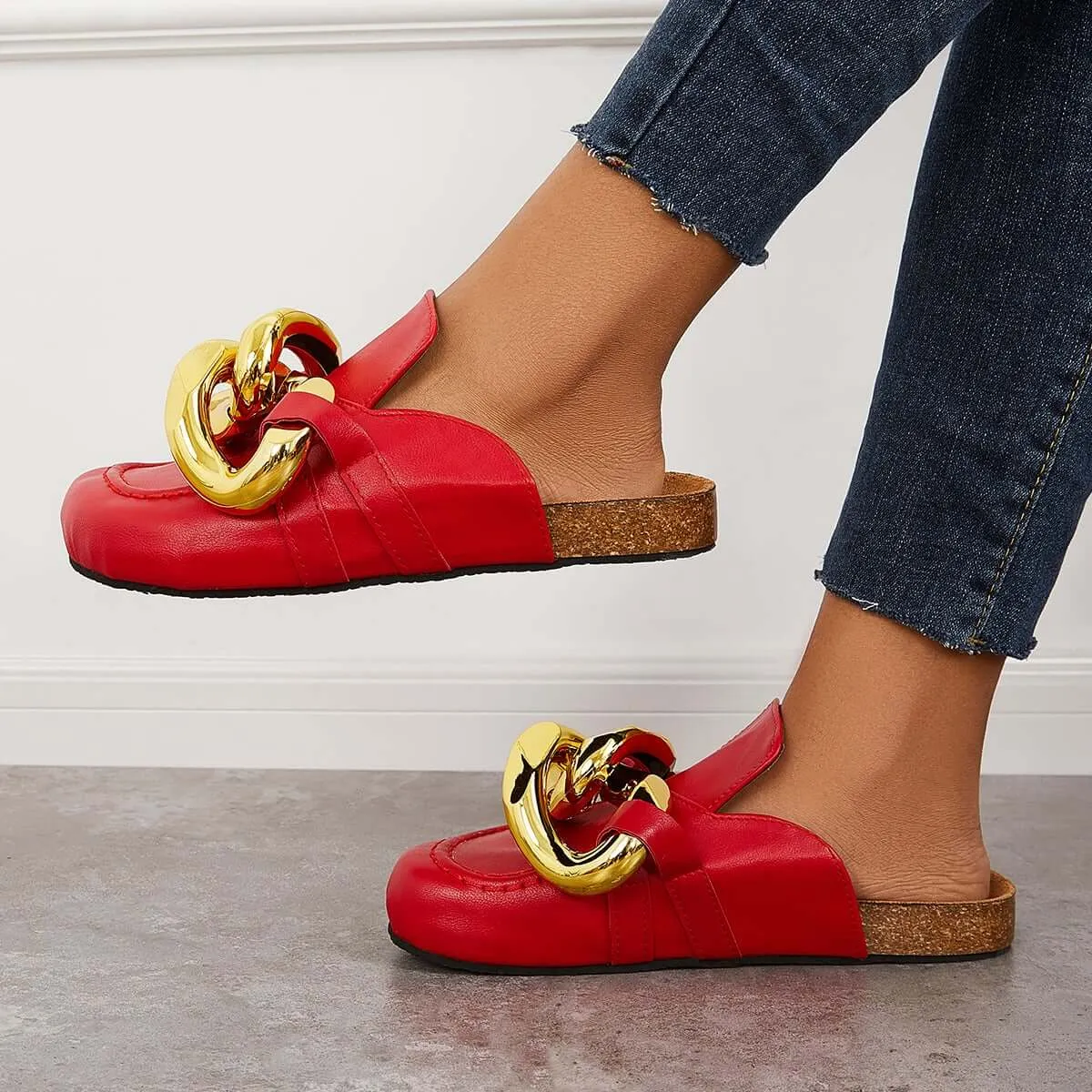 Wash Slippers In Washing Machine Kimemoda Flat Slip-on Backless Mule Slide Metal Chain Slippers