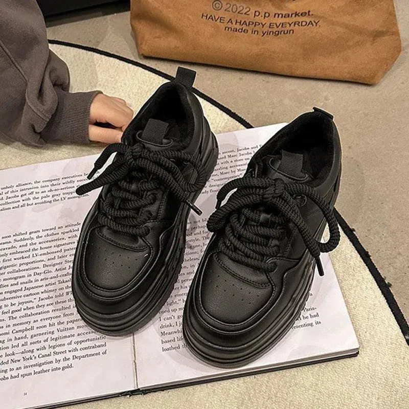 Alexander Mcqueen Sneakers Wenkouban-Women's Sneaker Spring Autumn Platform Small White Shoes Round Head Trend Lace-up Fashion Casual Sport Shoes Heightening Tennis