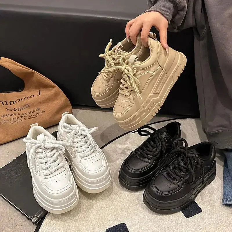 Wenkouban-Women's Sneaker Spring Autumn Platform Small White Shoes Round Head Trend Lace-up Fashion Casual Sport Shoes Heightening Tennis Maison Margiela High Top Sneakers