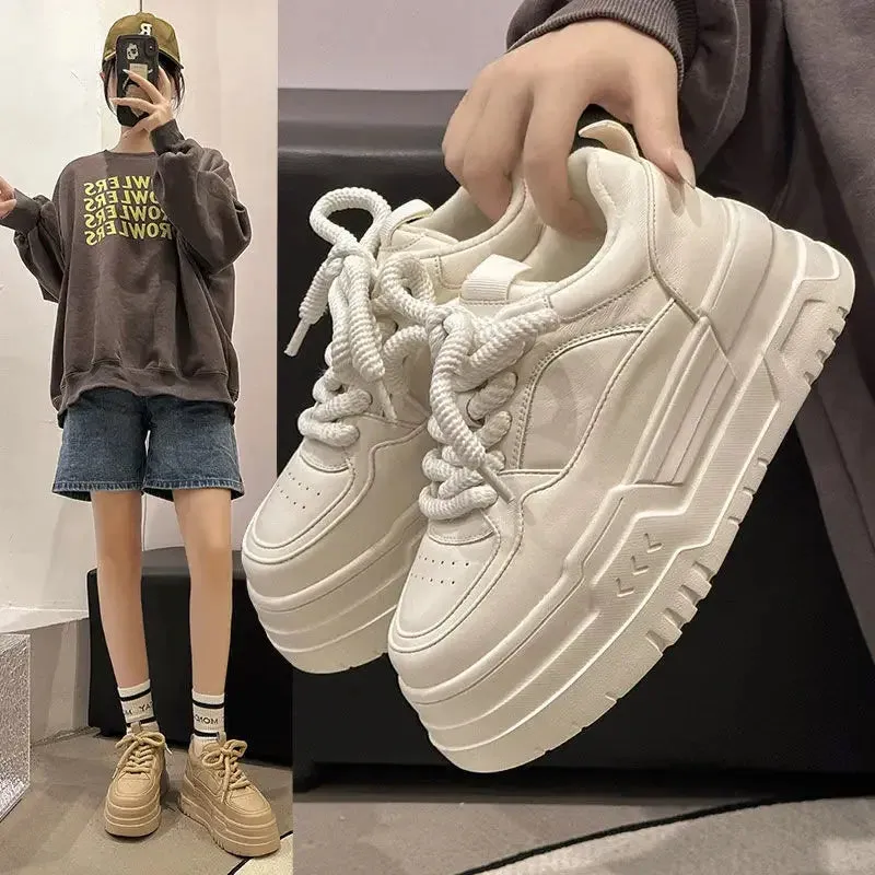 Sneakers Slip On Rhinestones Wenkouban-Women's Sneaker Spring Autumn Platform Small White Shoes Round Head Trend Lace-up Fashion Casual Sport Shoes Heightening Tennis