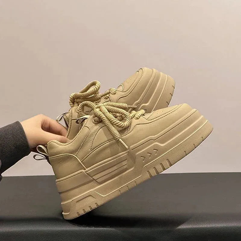 Wenkouban-Women's Sneaker Spring Autumn Platform Small White Shoes Round Head Trend Lace-up Fashion Casual Sport Shoes Heightening Tennis Tennis Shoes Vs Sneakers