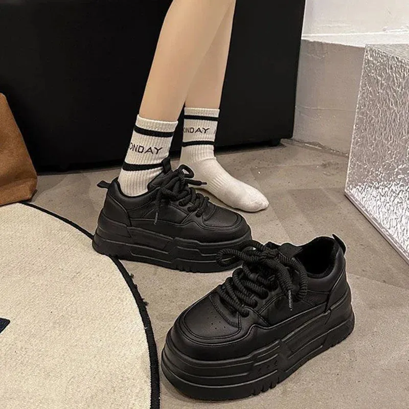 Sneakers In Leather Wenkouban-Women's Sneaker Spring Autumn Platform Small White Shoes Round Head Trend Lace-up Fashion Casual Sport Shoes Heightening Tennis