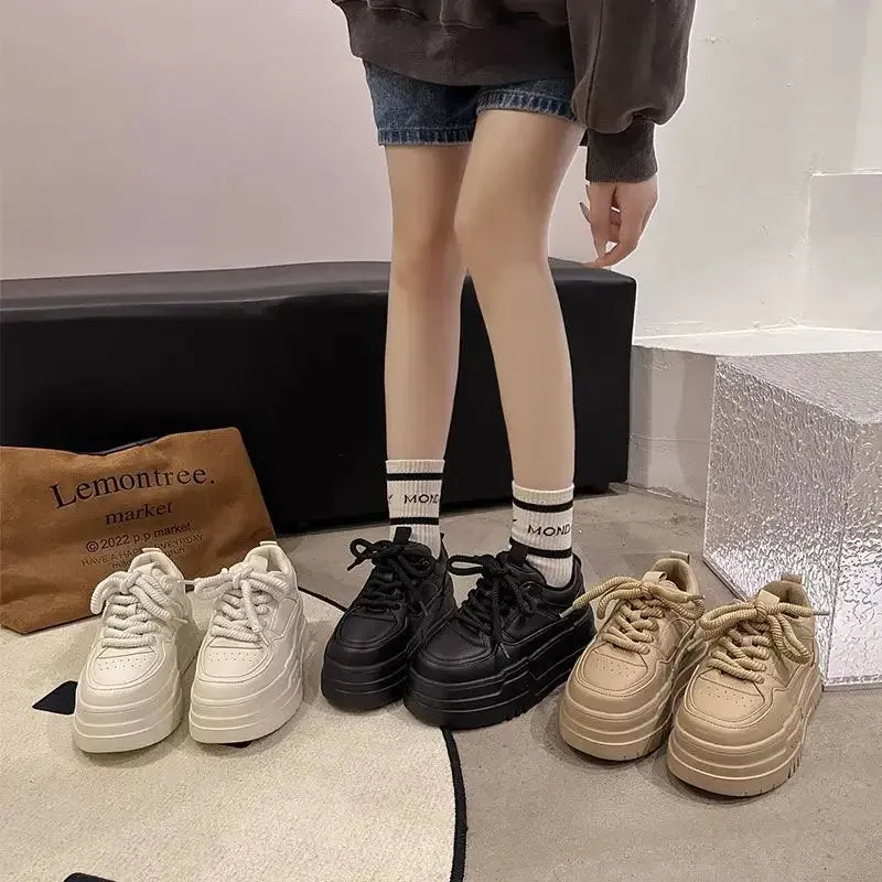 Wenkouban-Women's Sneaker Spring Autumn Platform Small White Shoes Round Head Trend Lace-up Fashion Casual Sport Shoes Heightening Tennis Og Sneakers