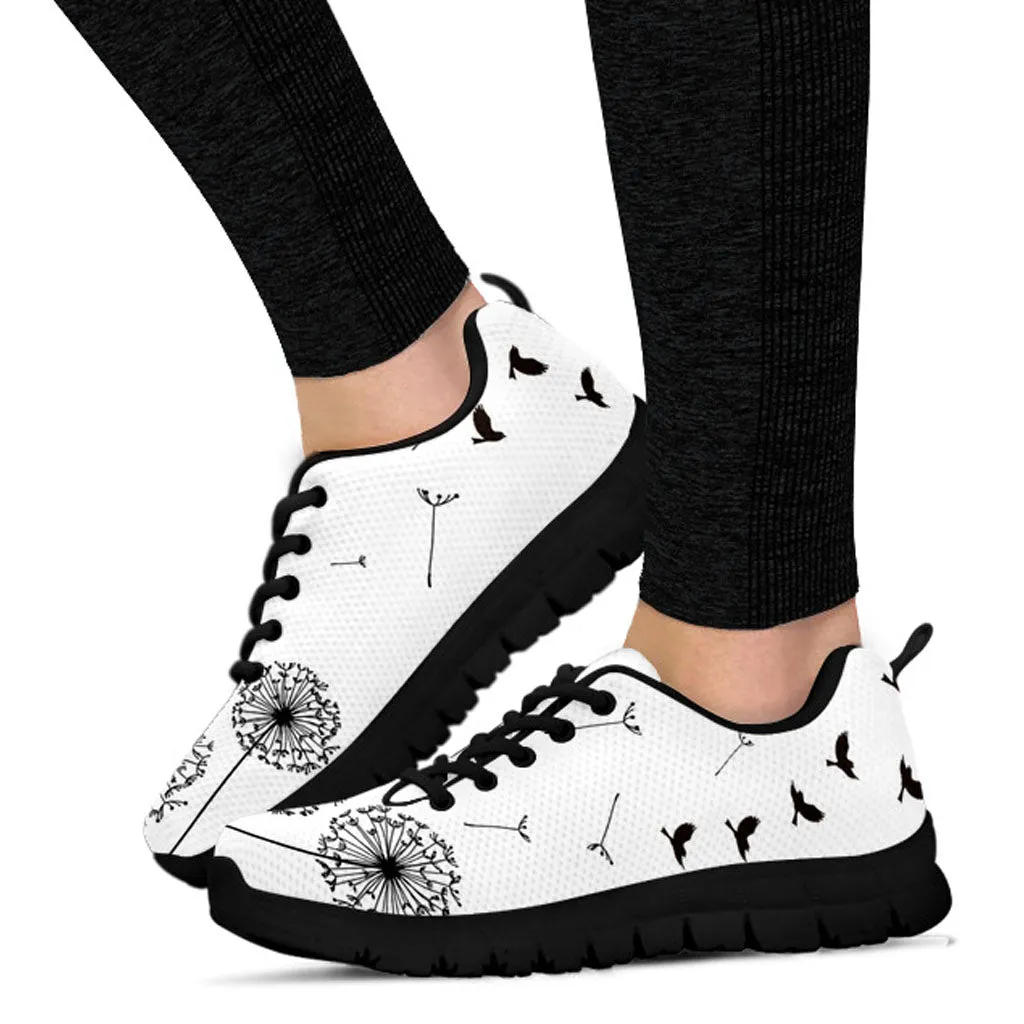 White Dandelion black Women's Athletic Sneakers Sneakers At